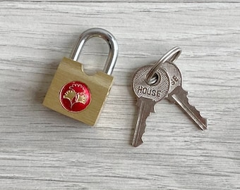Vintage Brass Ginkgo Leaf Metal Padlock & Key (New Old Stock)