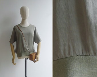 Vintage '80s Sage Green Slouchy Banded Waist Blouse M L XL