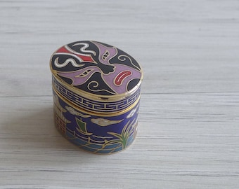 SALE - Vintage '80s Chinese Opera Face Mask Cloisonné Enamel Tin Box