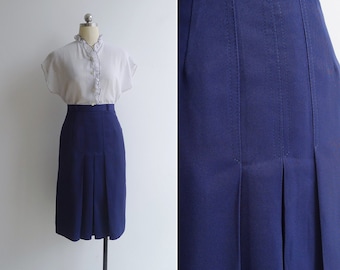 SALE - Vintage '70s Pleated A-Line Navy Blue High Waist Skirt XS