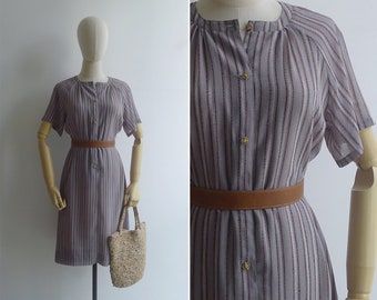 SALE - Vintage '80s 'Sketch & Scribble' Abstract Striped Blouson Dress M-L