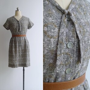 SALE Vintage '60s Moss Green 'Doily Lace' Ribbon Bow Collar Dress M-L image 1