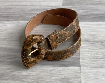 Vintage Carlos Falchi White Calfskin Leather Wide Belt w/ Snakeskin Design CARLOS FALCHI Wide Black Snakeskin Women main image 4