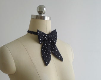 SALE - Vintage NOS '80s Black & White Polka Dot Ribbon Bow Tie