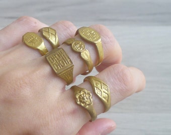 SALE - Vintage '80s Kitschy Asian Auspicious Symbols Gold Tone Rings (Adjustable)