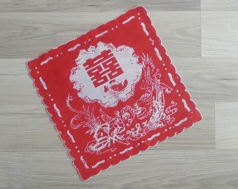 SALE - Vintage '80s Chinese Wedding Red Scalloped Cotton Handkerchief