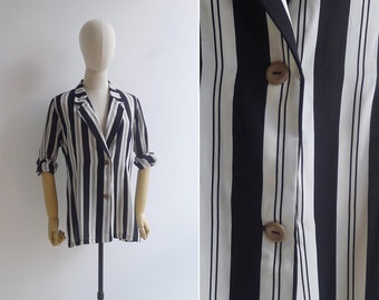 SALE - Vintage '90s 'Beetlejuice' Black & White Striped Blazer Jacket S-M