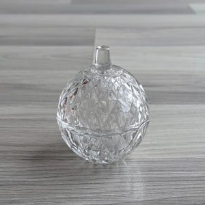 Vintage 70s Crystal Glass Trinket Candy Storage Jar Dish with Lid, Retro Faceted Pineapple Domed Display Box
