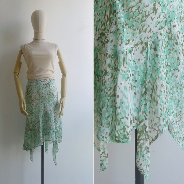 SALE - Vintage '90s Y2K Fairy Chiffon Asymmetric Hem Bias Cut Skirt S-M