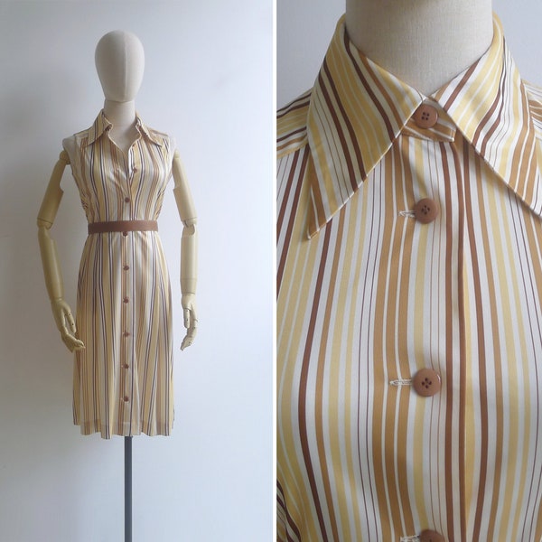Vintage '80s Bananarama Yellow Striped Shirt Dress XS-S