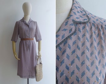 SALE - Vintage '80s Lilac Purple Chevron Arrow Print Shirt Dress M-L