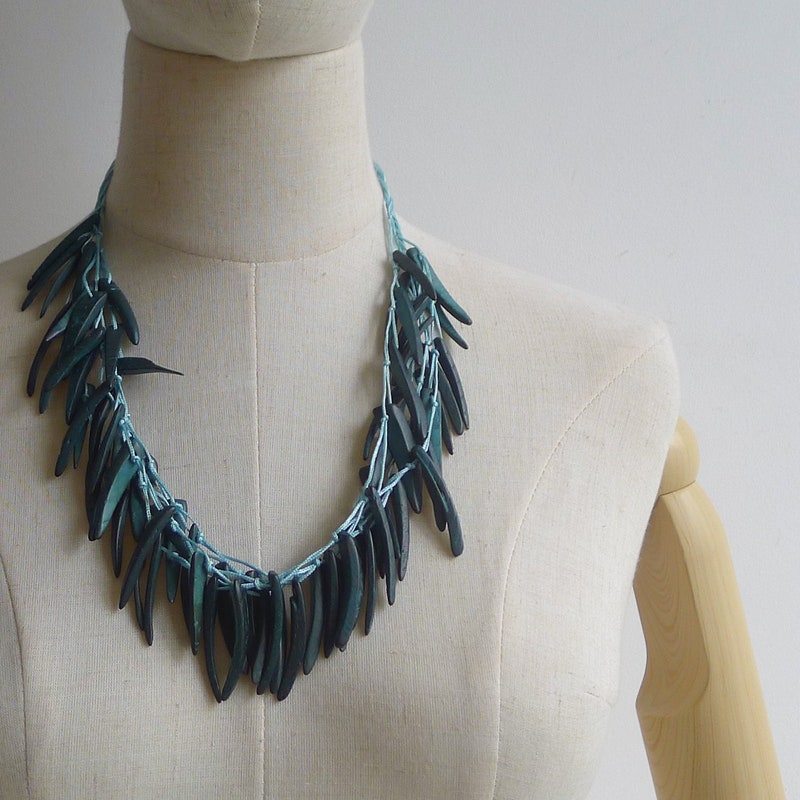 Handmade Bib Statement Necklace in Watercolor Green & Blue