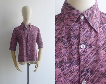 Vintage '80s Pink & Black Abstract Sketch Print Shirt Blouse XS-S