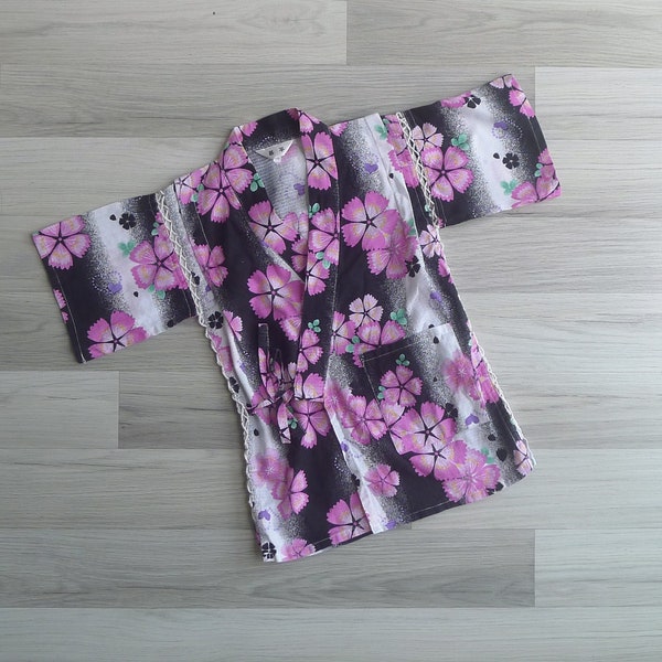 VENTE - haut veste veste kimono vintage Sakura Cherry Blossom imprimé floral des années 80 (5-8 ans)