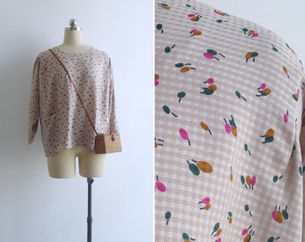 SALE - Vintage '80s Lollipop Floral Slouchy Blouse Top L-XL