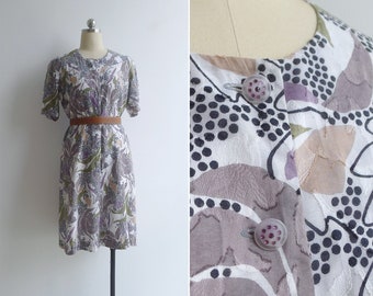 50% SALE - Vintage 80er Jahre Strukturmuster Baumwollkleid 'Dotty Leaf' Kleid S-M