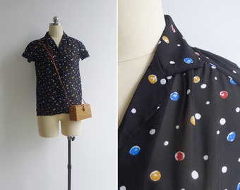 SALE - Vintage '80s 'Bubble Spot' Abstract Print Collared Blouse XS
