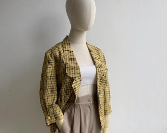 Vintage '80s Yellow Plaid Textured Tulip Blazer Top S M L - Etsy