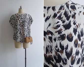 Vintage '80s Abstract Animal Print Tie Side Blouse M-L