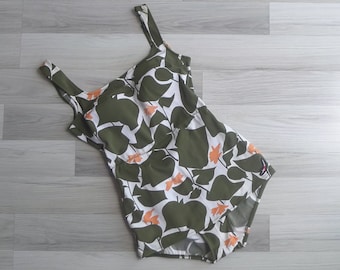 SALE - Vintage '60s JANTZEN Olive Green Leaf Print Swimsuit M-L