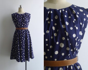 SALE - Vintage '40s '50s Bubble Spot Fit & Flare Dress with Gathers S