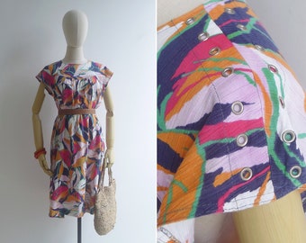 SALE - Vintage '80s Colorful Tropicana Abstract Print Cotton Gauze Tent Dress S M L