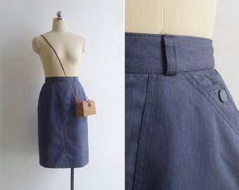 Vintage '80s Steel Blue High Waisted Skirt with Pockets S