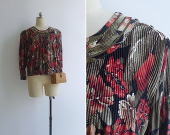 SALE - Vintage '80s 'Berries & Blossoms' Pleated Blouse M L XL XXL