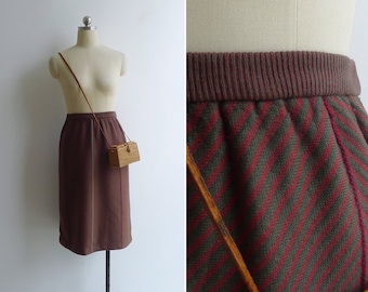 SALE - Vintage '80s Fall Chevron Striped Wool Knit Skirt S-M