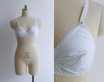 SALE - Vintage '70s NOS Polka Dot Cotton Lace Trim Bra XS-S