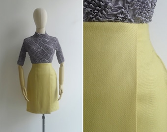 SALE - Vintage '90s Y2K Canary Yellow Wool Faux Wrap Skirt XS