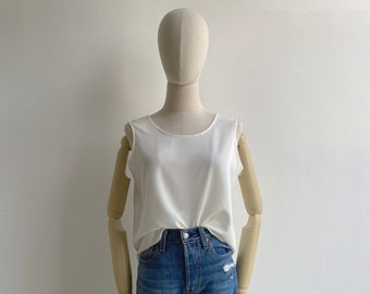 Vintage 80's White Slouchy Silky Tank Top S-M