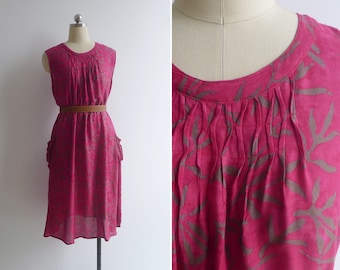 SALE - Vintage '80s '90s Fuchsia Pink Batik Print Rayon Tent Dress S M L