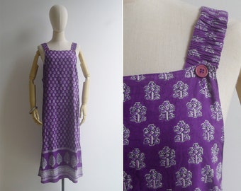 SALE - Vintage '90s 'Tree Of Life' Indian Woodblock Print Apron Dress XS S M