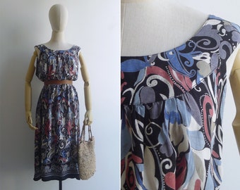 SALE - Vintage '90s Boho Cotton Gauze Abstract Swirl Print Tent Dress L XL XXL