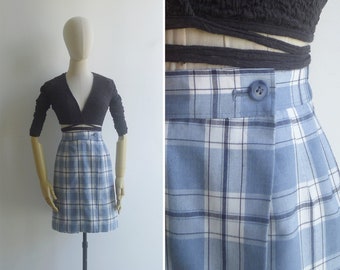 SALE - Vintage '80s Blue Plaid Preppy Culotte Skort XS-S