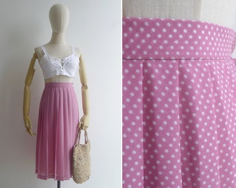 Vintage '80s Orchid Pink Pleated Polka Dot Skirt XXS-XS