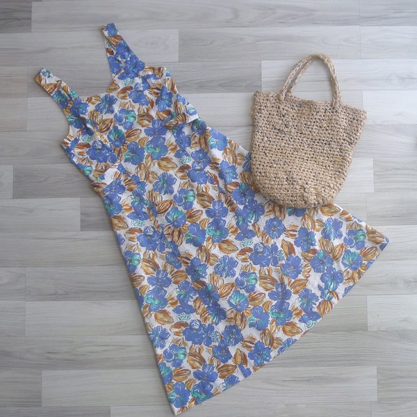 Vintage '80s Cornflower Blue Floral Pinafore Sun Dress XXS-XS