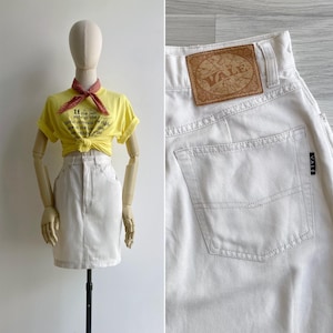 Jupe crayon en jean crème taille haute S-M vintage des années 1980, jupe en jean rétro décontractée 5 poches en blanc cassé par VALE