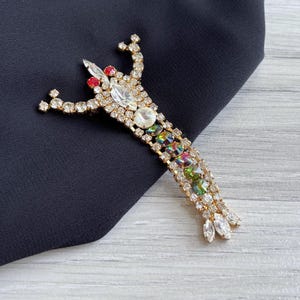 Broche vintage de los años 50 con langosta arcoíris y aurora boreal, broche grande articulado retro con diamantes de imitación de cristal brillante.