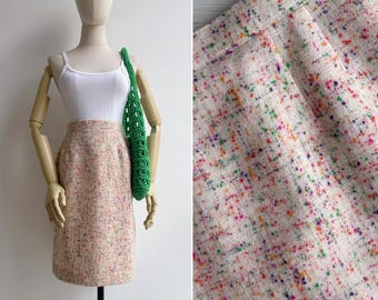 Vintage 80s Funfetti Colorful Speckled Wool Tweed Pencil Skirt S-M, Retro High Waisted Slim Fit