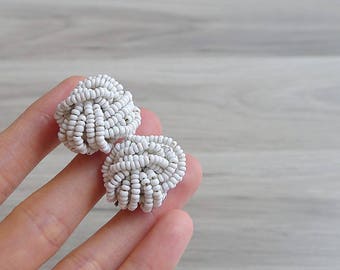 Vintage 60's White Seed Bead Knot Earrings