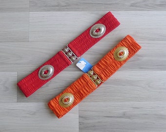 SALE - Vintage '80s Hippie Boho  Ruched Elastic Waist Belts M L XL XXL