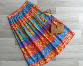 Singapore Shops Etsy - vintage 80 s abstract dinosaur print cotton midi skirt s