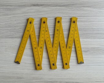 SALE - Vintage Wooden Folding Ruler in Bright Yellow French Industrial