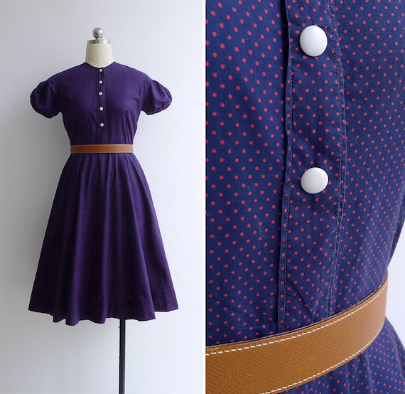SALE Vintage 40's 50's Indigo Blue Polka Dot Puff