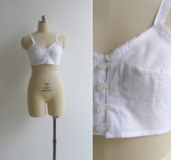 Vintage '70s Soviet Circle Stitch Cotton Bra Top S 