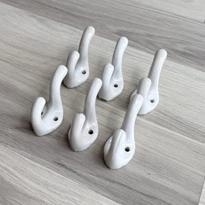 Vintage 50s White Porcelain Wall Hook - Double Hook, Ceramic, Customizable, DIY Home Decor image 2