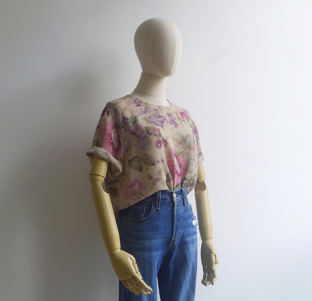 Vintage 1980s English Rose Painterly Floral Print Blouse M-L, Retro ...