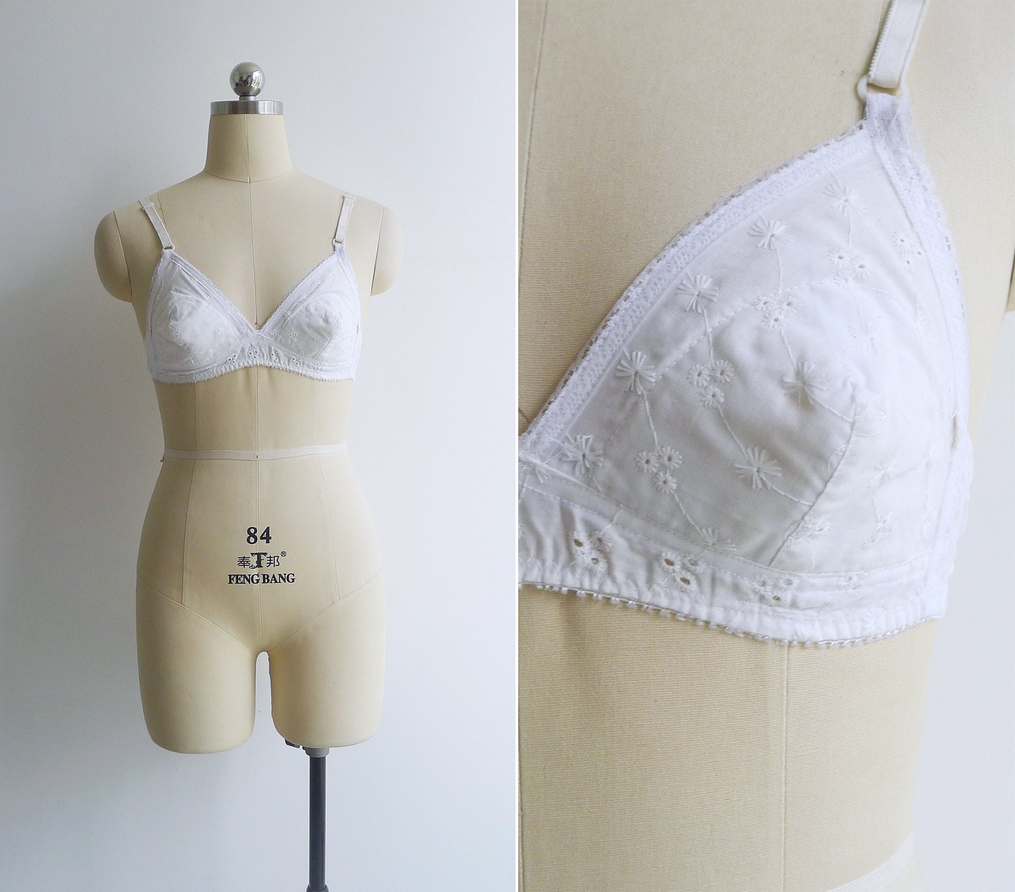 Vintage '70s Broderie Anglaise Floral Eyelet Embroidered Bra XS-S